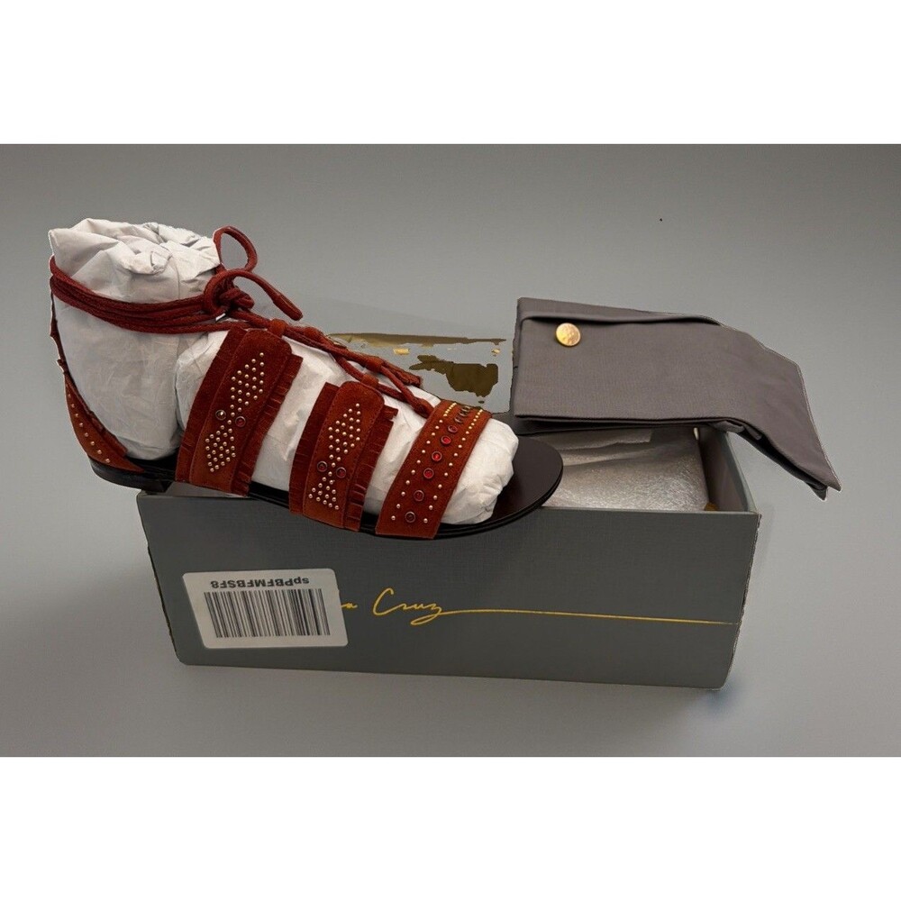 NIB Lola Cruz Gladiator Suede Tie up Jewel Sandal Terracota Sz 6 M